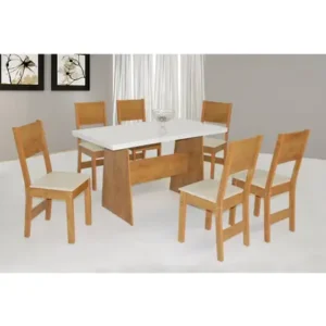 Conjunto de Mesa Destak  com 6 Cadeiras Freijó/Off White