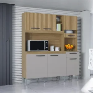 Armário de Cozinha Bárbara Damasco/Ripado/Off White