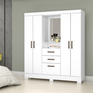 Guarda Roupa Josan 4 Portas Mirabilis com Espelho Branco