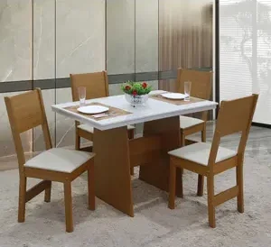 Conjunto de Mesa Destak com 4 Cadeiras Freijó/Off White