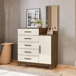 COMODA PENTEADEIRA 1 PORTA E 05GAVETAS LISBOA CASTANHO WOOD/OFF WHITE