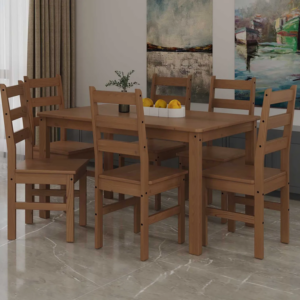 Conjunto de Mesa Tabulae Bella com 6 Cadeiras em Madeira Maciça Verniz Nogueira