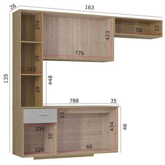 Cozinha Suspensa Poquema Isis 1.63m – Damasco, Ripado e Off White - Imagem 3