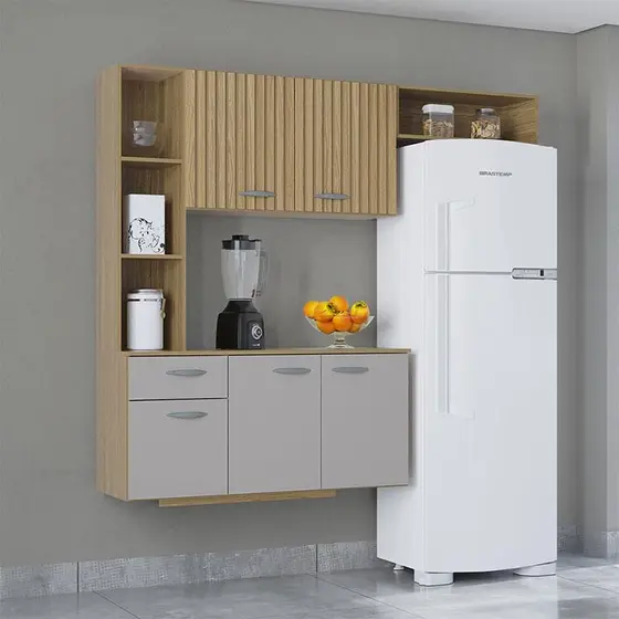 Cozinha Suspensa Poquema Isis 1.63m – Damasco, Ripado e Off White