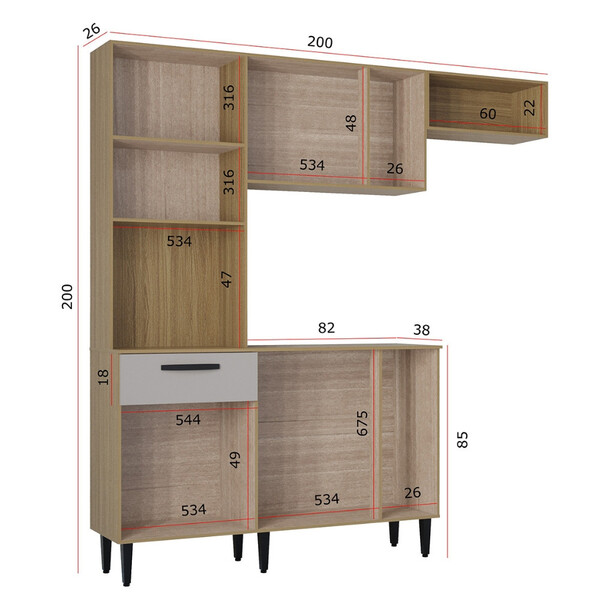 Armário de Cozinha Poquema Dora – Design Ripado em Damasco e Off White - Imagem 2