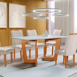 MESA MÓVEIS DUBAI COM 06 CADEIRAS CINAMOMO/OFF WHITE