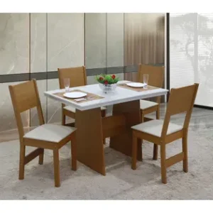 Mesa de Jantar 4 Cadeiras Retangular Cinamomo/Off White