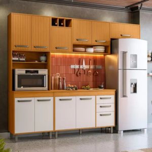 COZINHA 2,6M COM BALCÃO FREIJÓ/RIPADO/ OFF ACETINADO