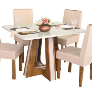 MESA COM 4 CADEIRAS CINAMOMO/ OFF WHITE
